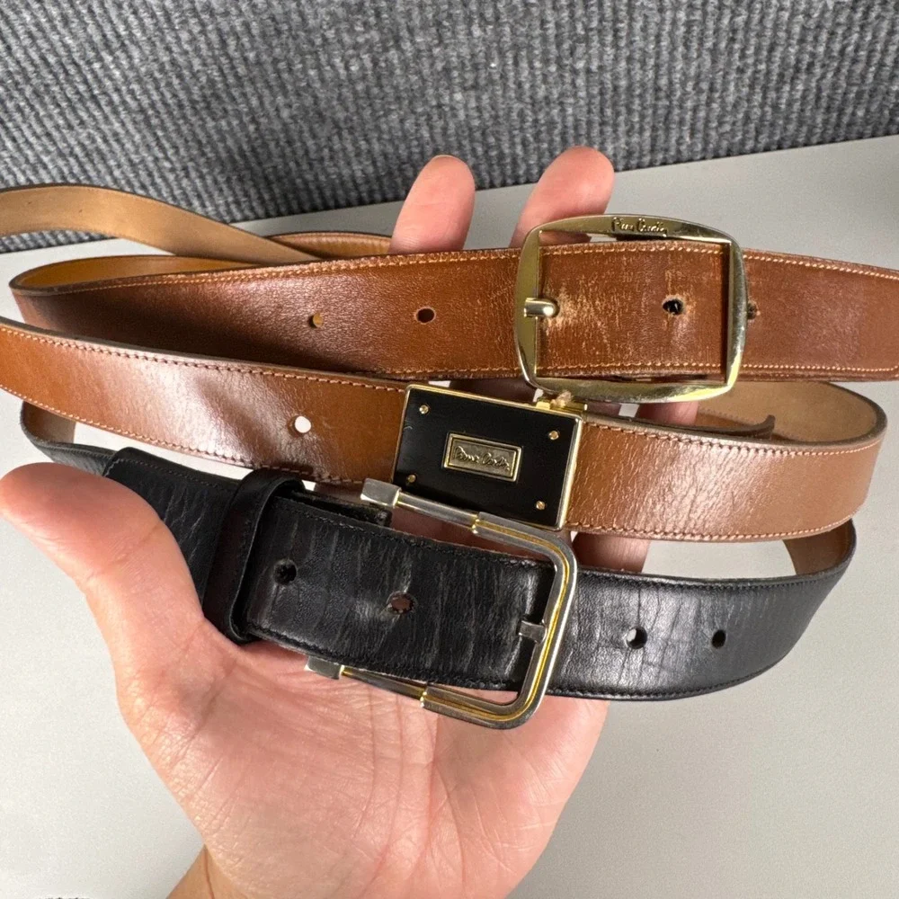 Pierre Cardin Vintage Leather Belt Bundle Womens Black Brown Tan Cowhide 34 F14Q